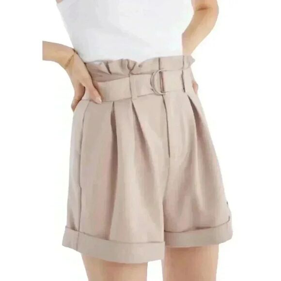 Just Fab Women's Taupe Poly/Rayon/Spandex Lightweight Paperbag Shorts w Pockets - Picture 1 of 12